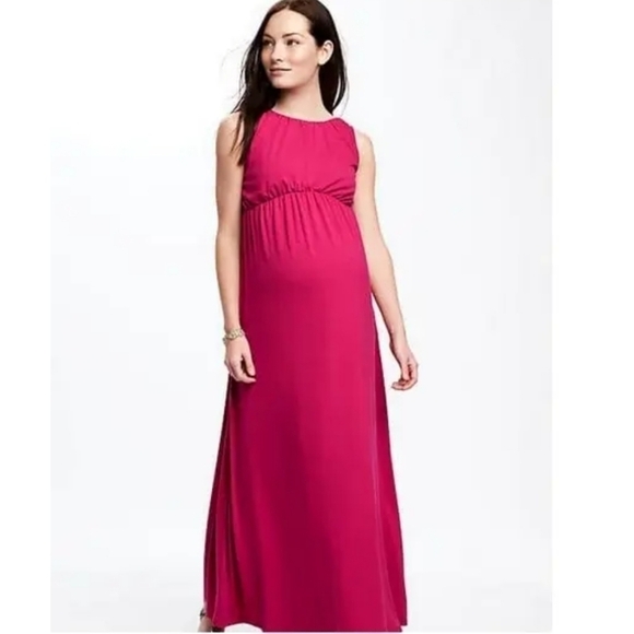 Old Navy Fuschia Hot Pink Sleeveless Empire Waist Maternity Maxi Dress XS - Picture 1 of 10